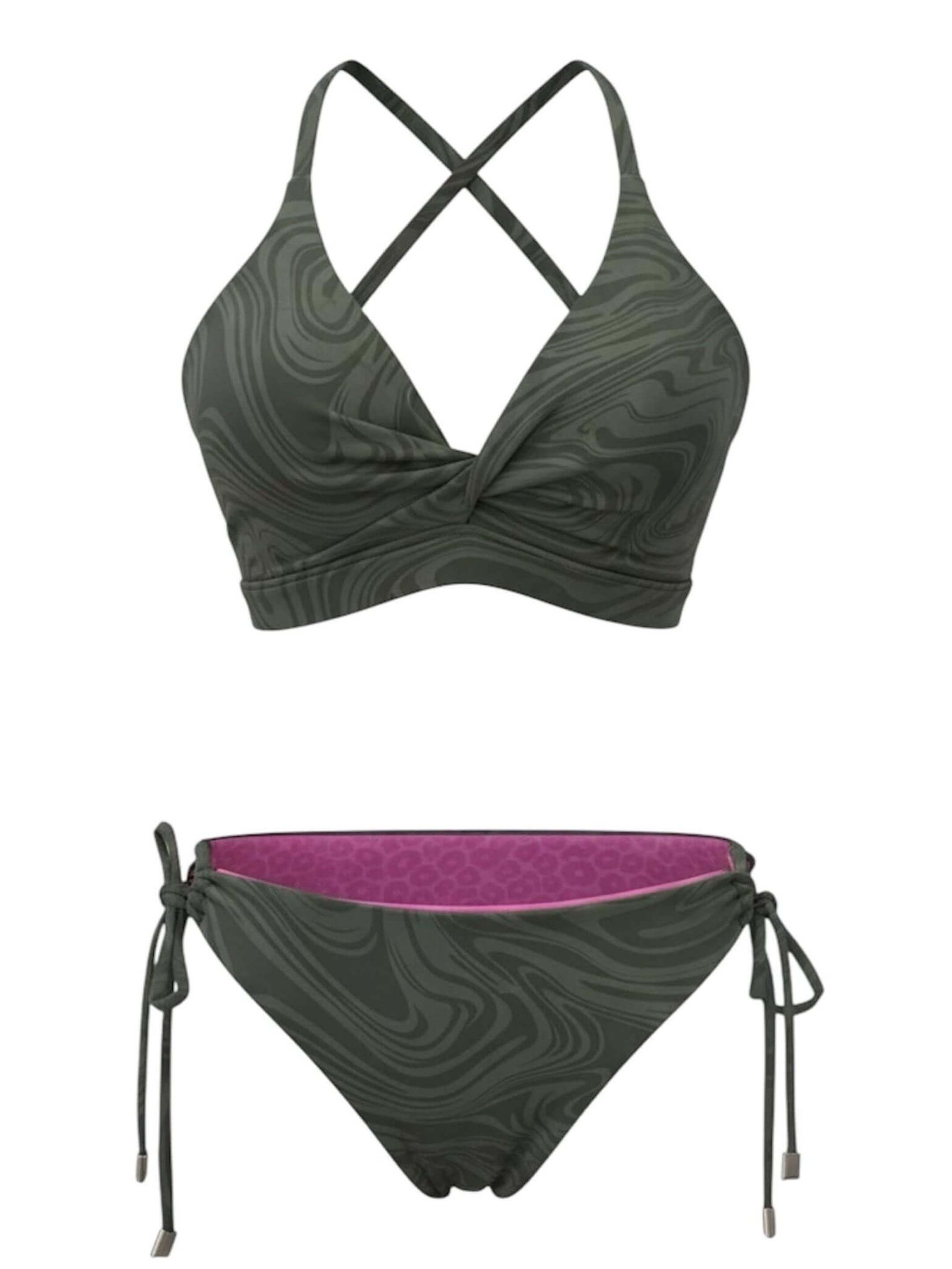 MundoE&E Green Twist Top & Pink Reversible Bottom Bikini Swimwear