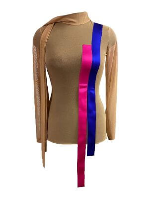 ELENA RUDENKO Catalina mesh turtleneck with bow beige