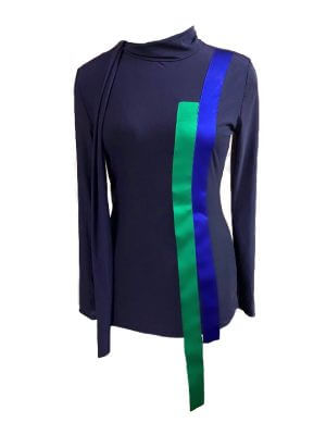 ELENA RUDENKO Catalina mesh t-neck with a bow dark navy