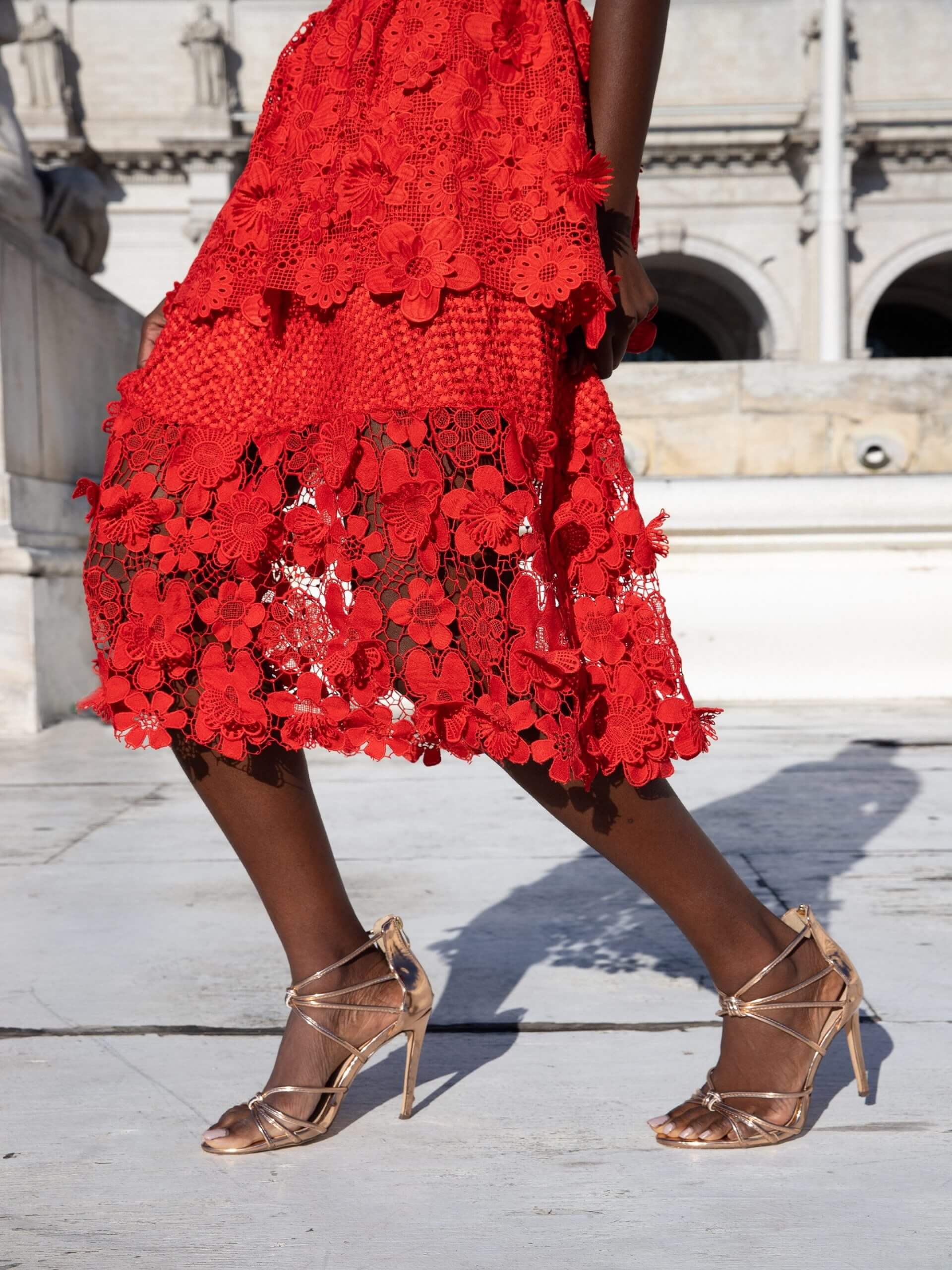 Hong Hoa Red Delicate Floral Lace Dress - Image 5