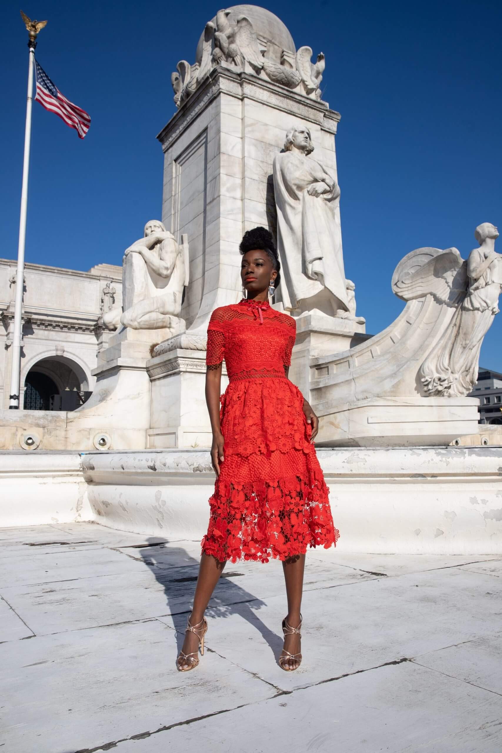 Hong Hoa Red Delicate Floral Lace Dress - Image 4
