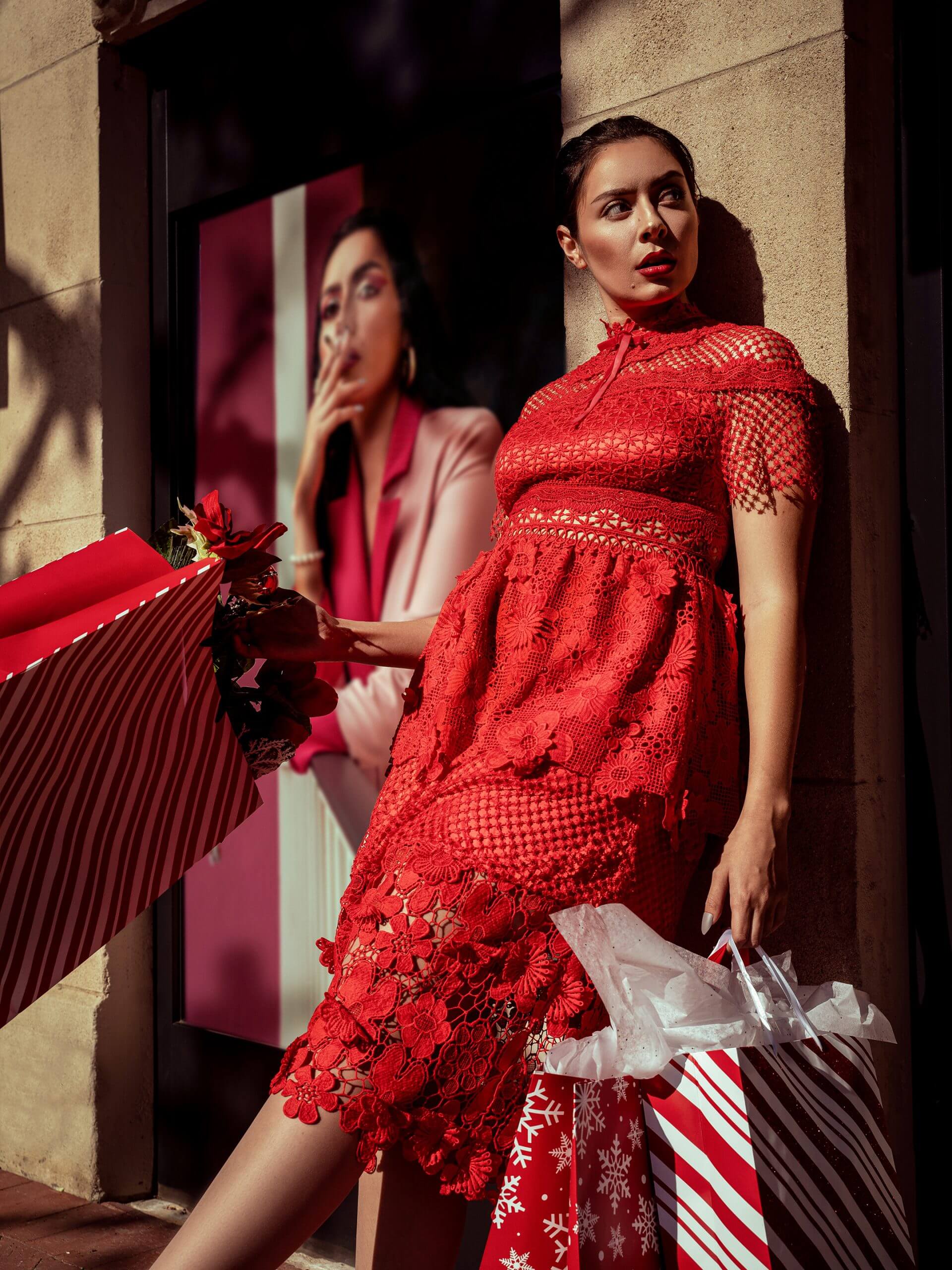 Hong Hoa Red Delicate Floral Lace Dress - Image 3