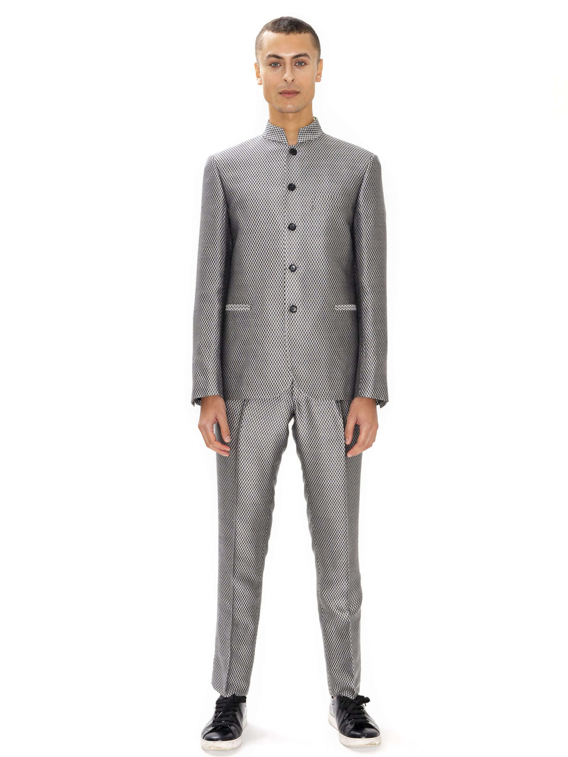 HIROMI ASAI, Ichimatsu Silver No Collar Jacket - Image 6