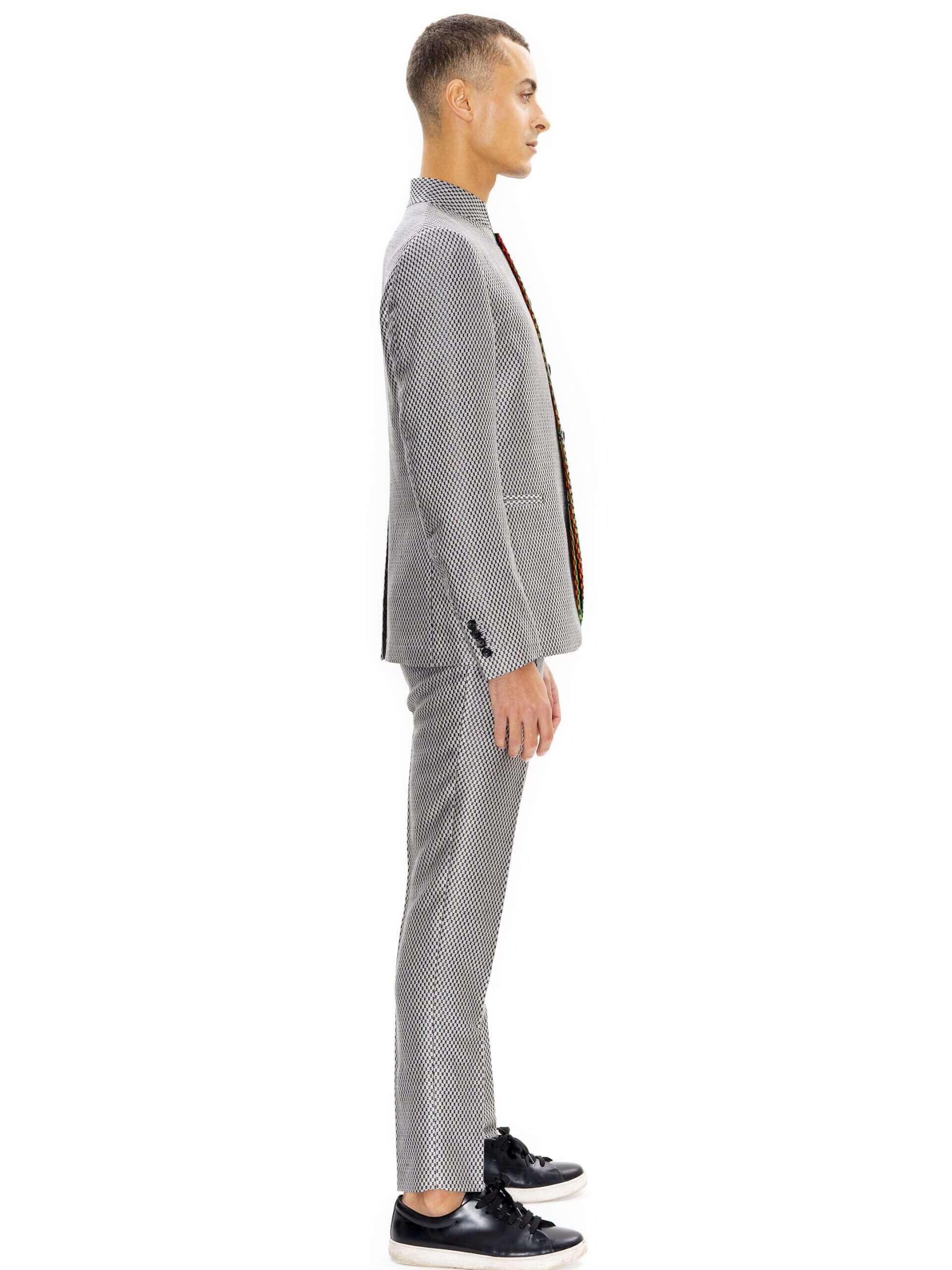 HIROMI ASAI, Ichimatsu Silver No Collar Jacket - Image 7
