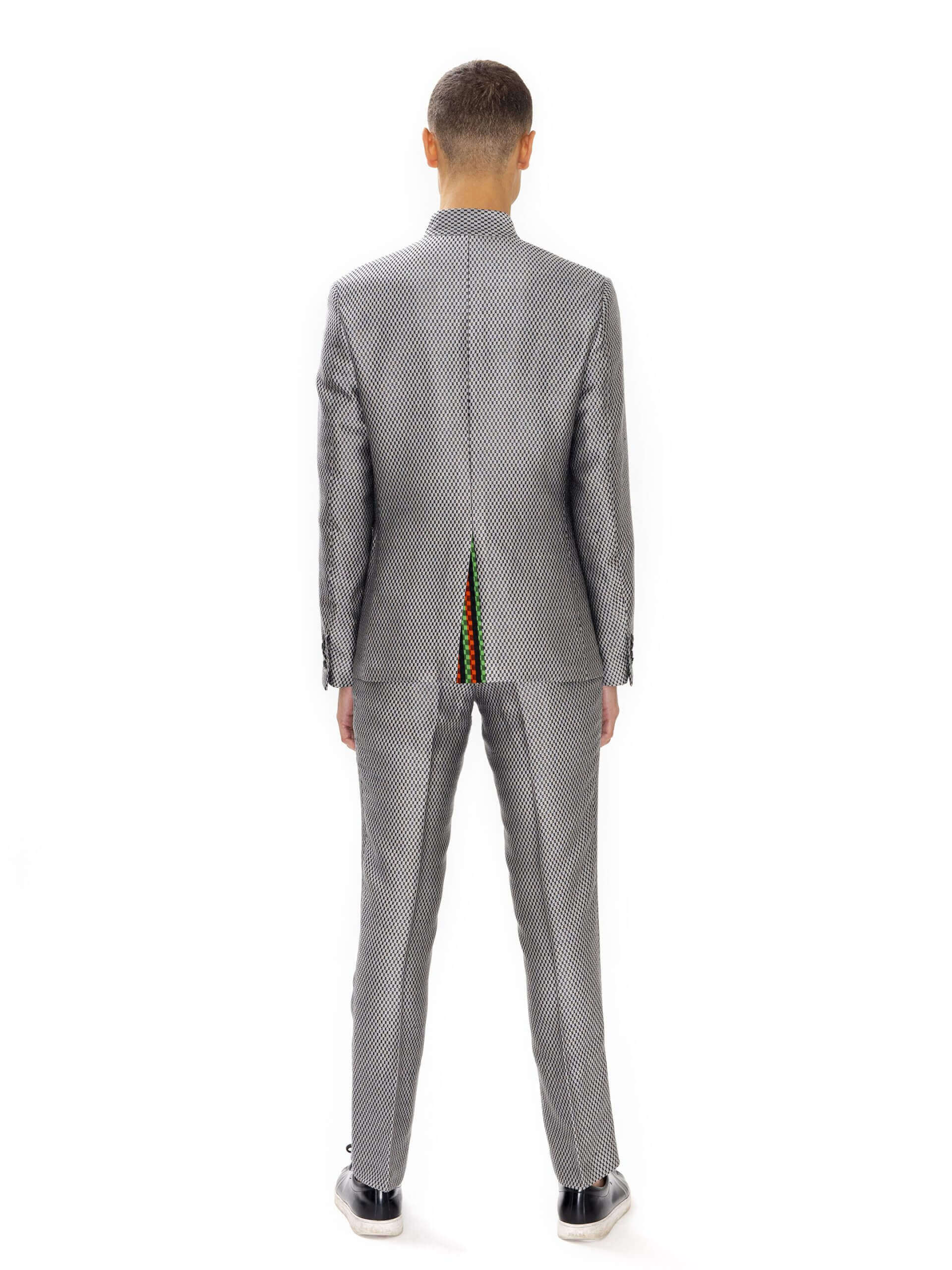 HIROMI ASAI, Ichimatsu Silver No Collar Jacket - Image 8
