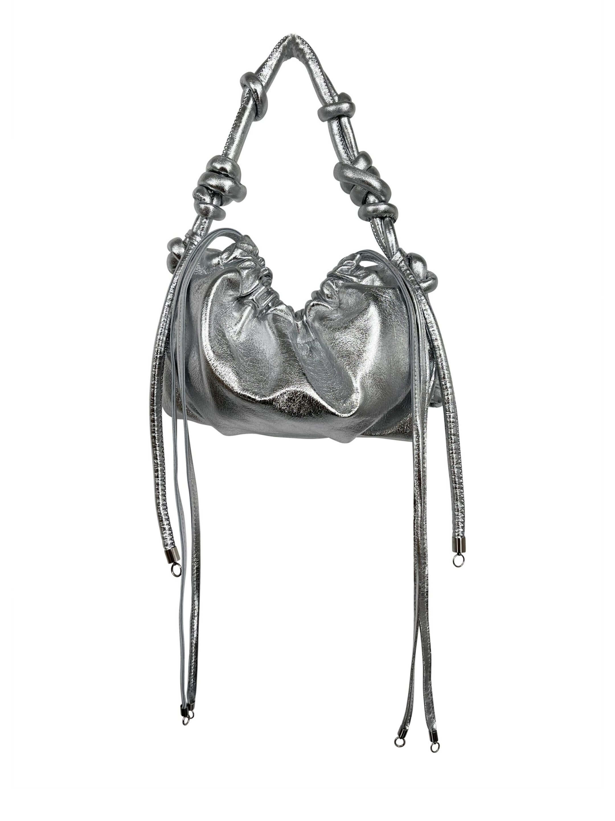 Katie La Res Mini Ikebana Bag in Silver Lambskin Leather