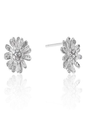Jewellery Bar Stud Flower Earrings, Rhodium Plated