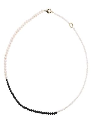 Jewellery Bar Black Agate and Pearls Choker, Rhodium Plated