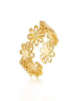 Jewellery Bar Flower Details Open Ring Gold Plating