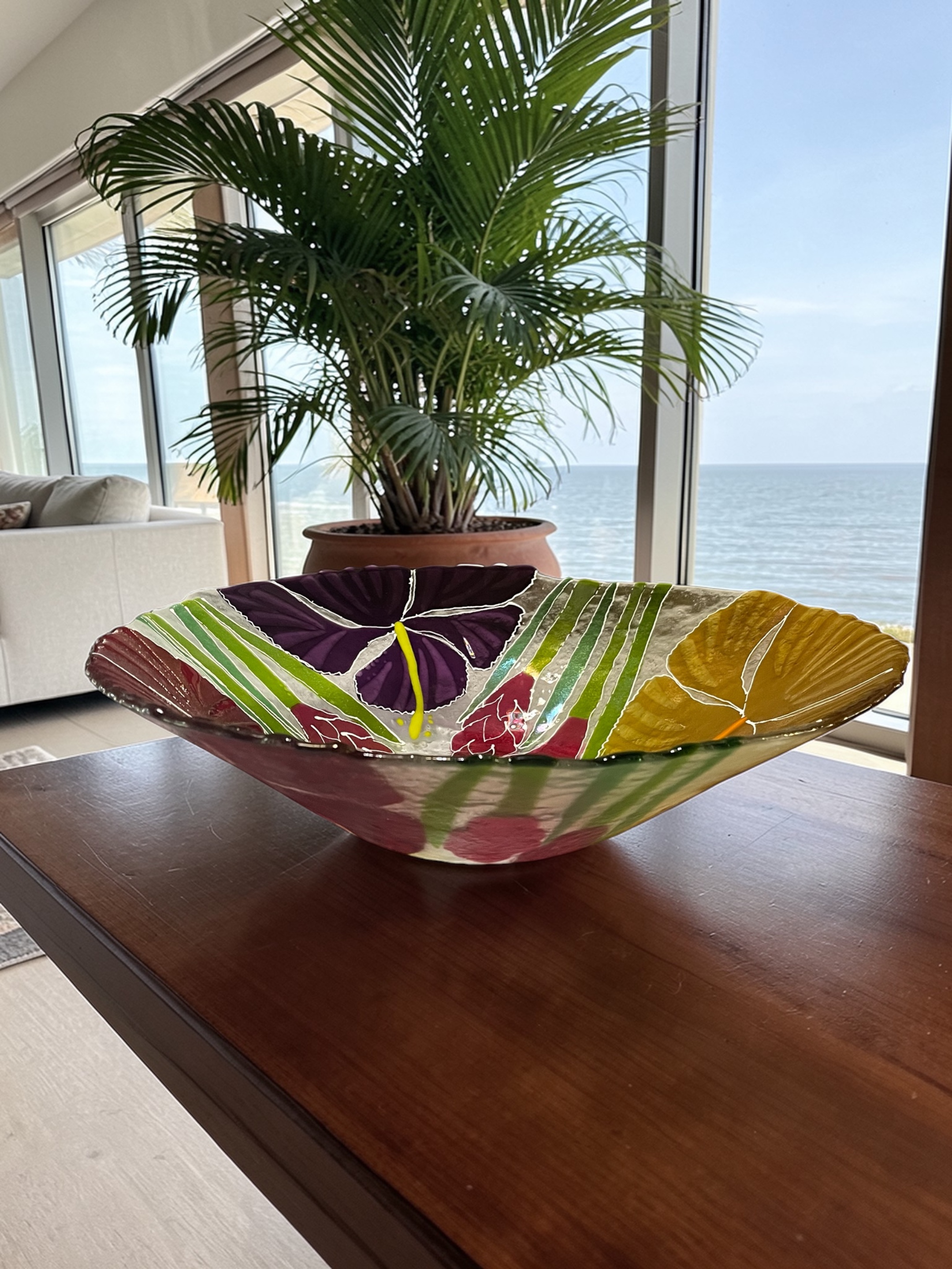 Kendra Schneider Multi-Color Large Glass Floral Bowl Artwork - Image 4