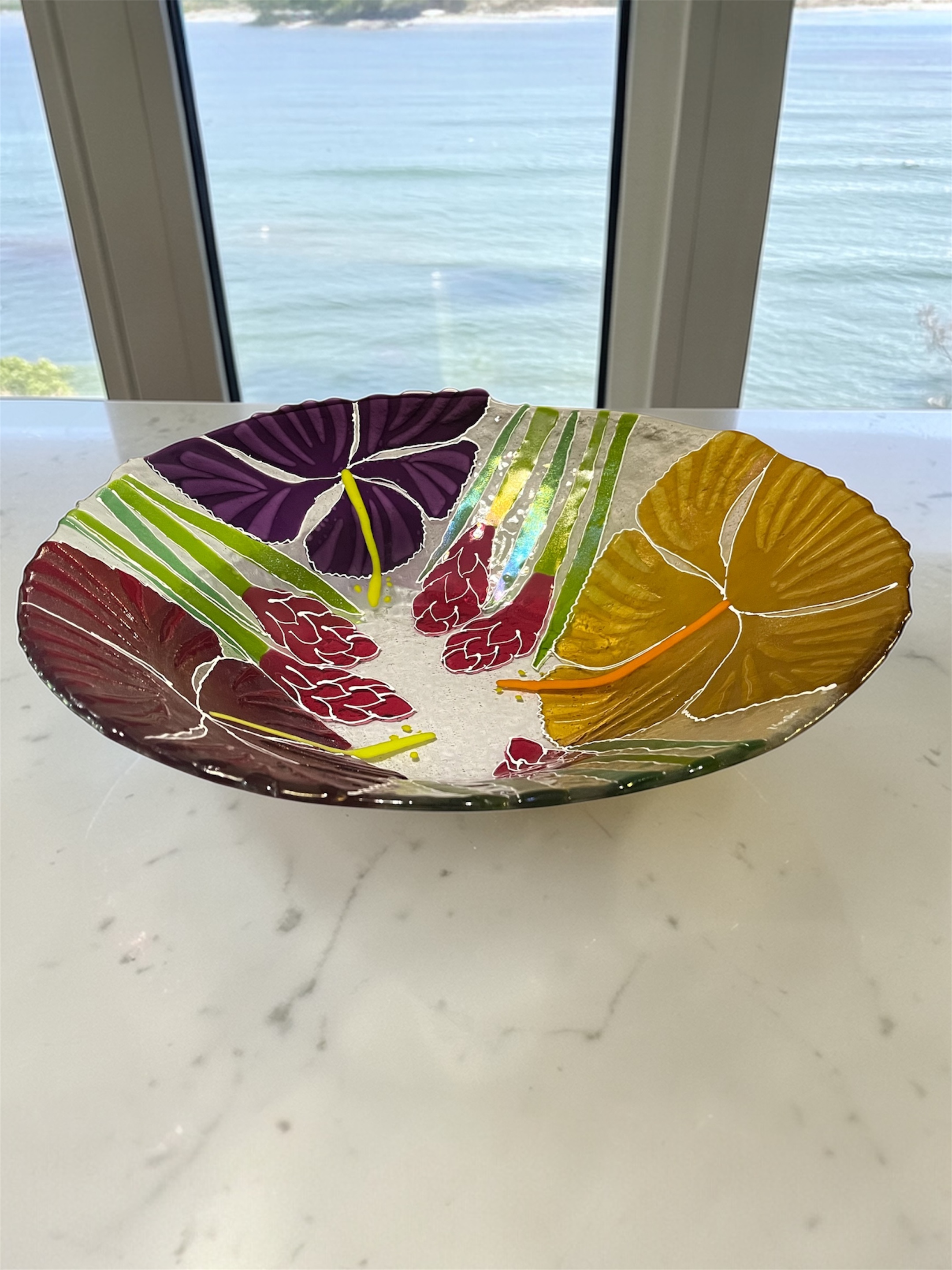 Kendra Schneider Multi-Color Large Glass Floral Bowl Artwork - Image 3