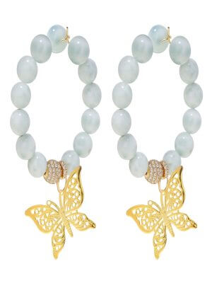 LNB Jewellery Hoops Angelite Beads Filigree Butterfly Earrings