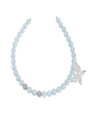 LNB Jewellery  Angelite Head Band/Necklace transformer with Rhodium Plated Butterfly