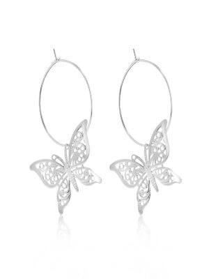 LNB Jewellery Hoops Butterfly Earrings Medium Rhodium Plating