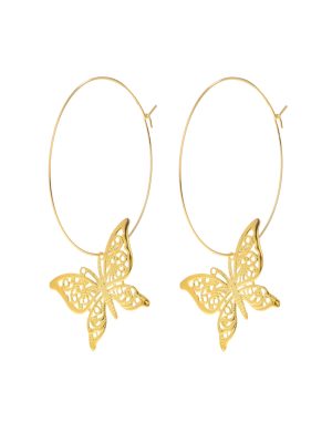 LNB Jewellery Hoops Large Filigree Butterfly Earrings Gold Plated