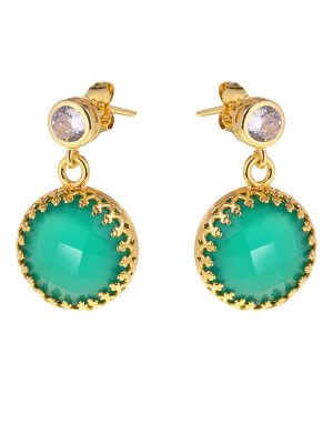 LNB Jewellery Green Agate Earrings Gold