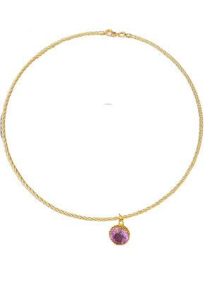 LNB Jewellery Hard Choker with Yellow Citrine Pendant Gold Plated