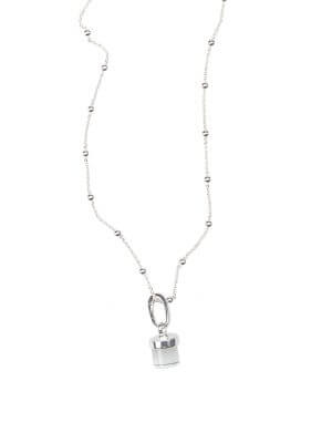 Close-up of a playful sterling silver ball chain necklace, handcrafted from recycled silver with a delicate, modern shine.