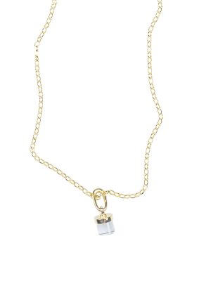 Close-up of a gold-plated sterling silver necklace with a single elegant chain, featuring a golden clear quartz charm and a refined clip for interchangeable crystal charms.