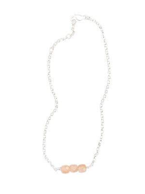 Delicate sterling silver bracelet with three moonstone beads, symbolizing intuition and feminine energy.