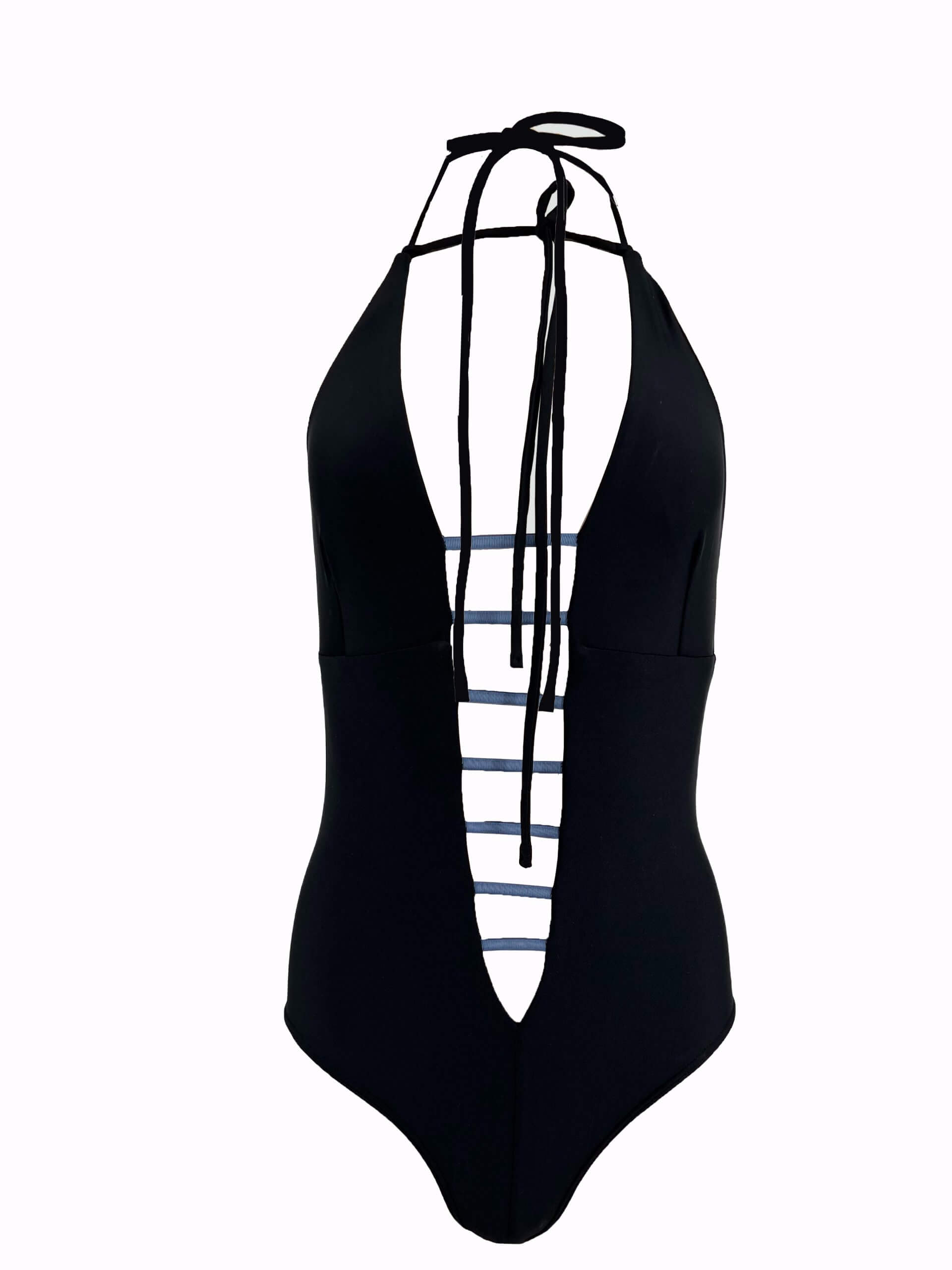 MONZLAPUR SS23 - Bodysuit/Bathingsuit with straps and Neck Ties Black - Image 3