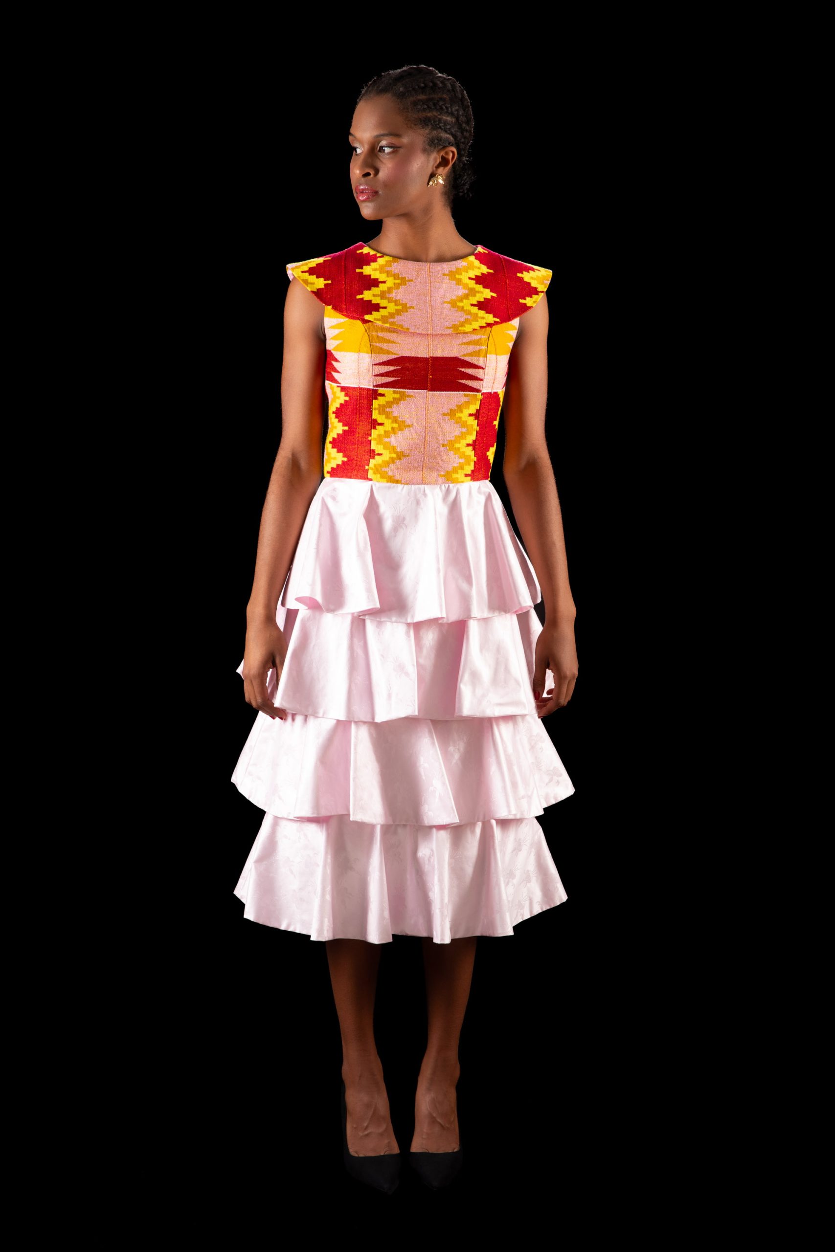 NAAYE BRAHM - Pink Tiered Midi Evening Dress – Amaria - Image 3