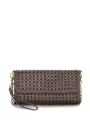 PONS QUINTANA Brown Gold Leather Mini Clutch