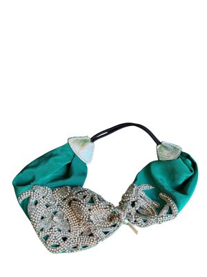 PERIPHERII The Tiara — Crystal-Embroidered Green Headband