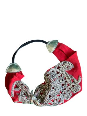 PERIPHERII The Tiara — Crystal-Embroidered Red Headband