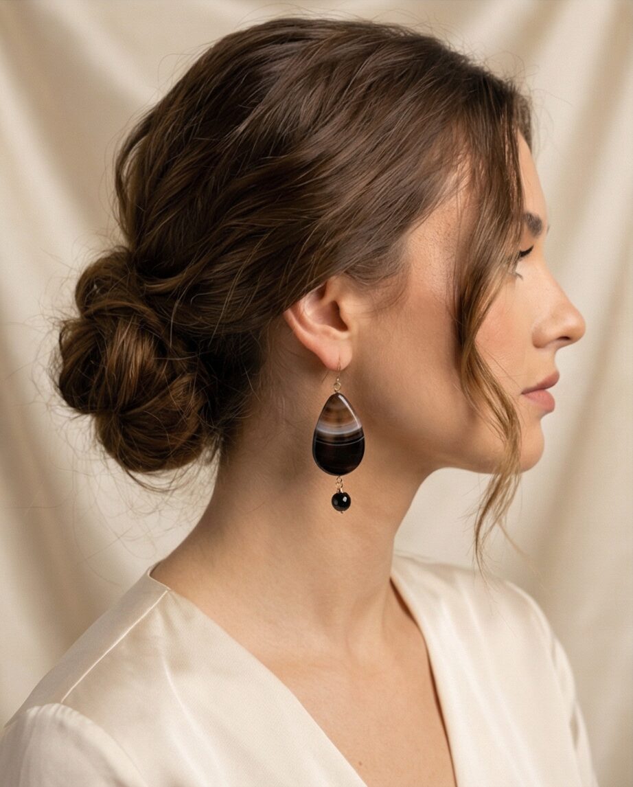 Perry Bijoux Black Agate Earrings - Image 2
