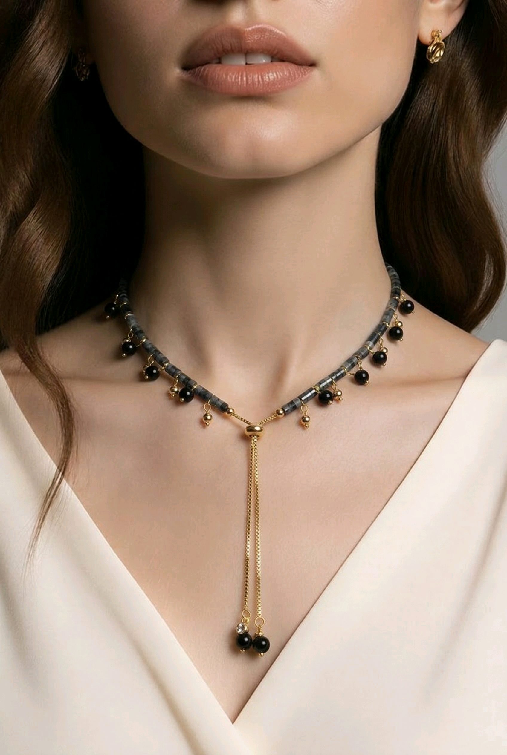 Perry Bijoux Grey Agate And Onyx Boho Necklace - Image 2
