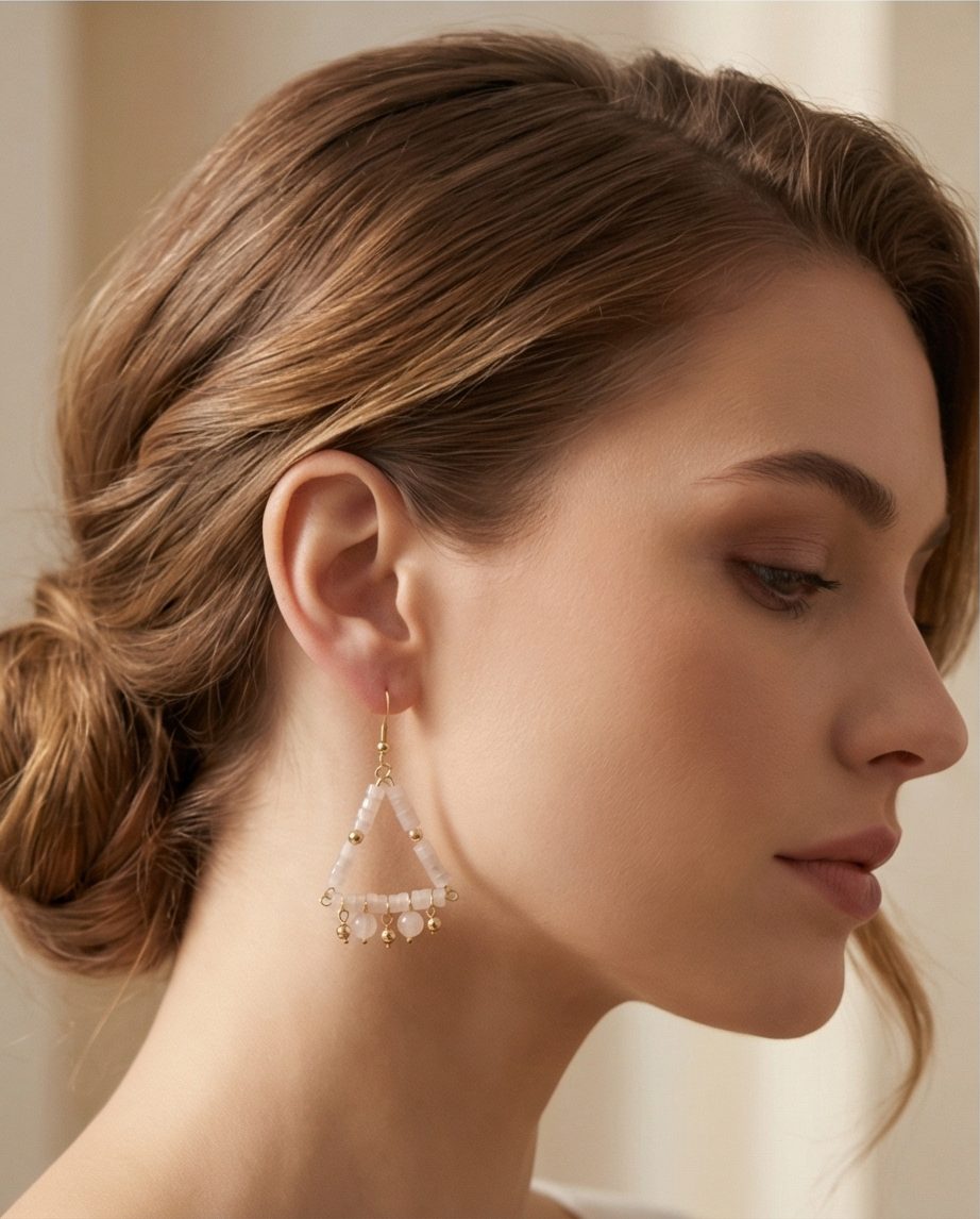 Perry Bijoux Rose Quartz Boho Geometry Earrings - Image 2