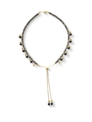 Perry Bijoux Grey Agate And Onyx Boho Necklace