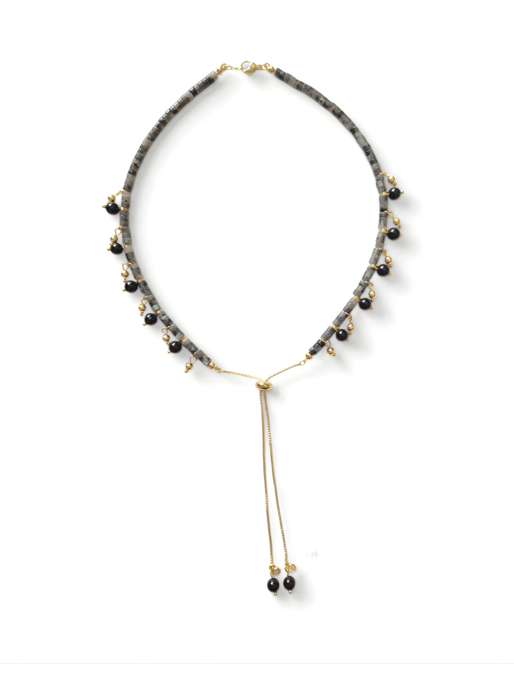 Perry Bijoux Grey Agate And Onyx Boho Necklace