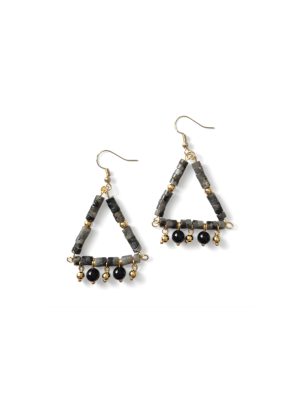 Perry Bijoux Grey Agate And Onyx Boho Geometry Earrings