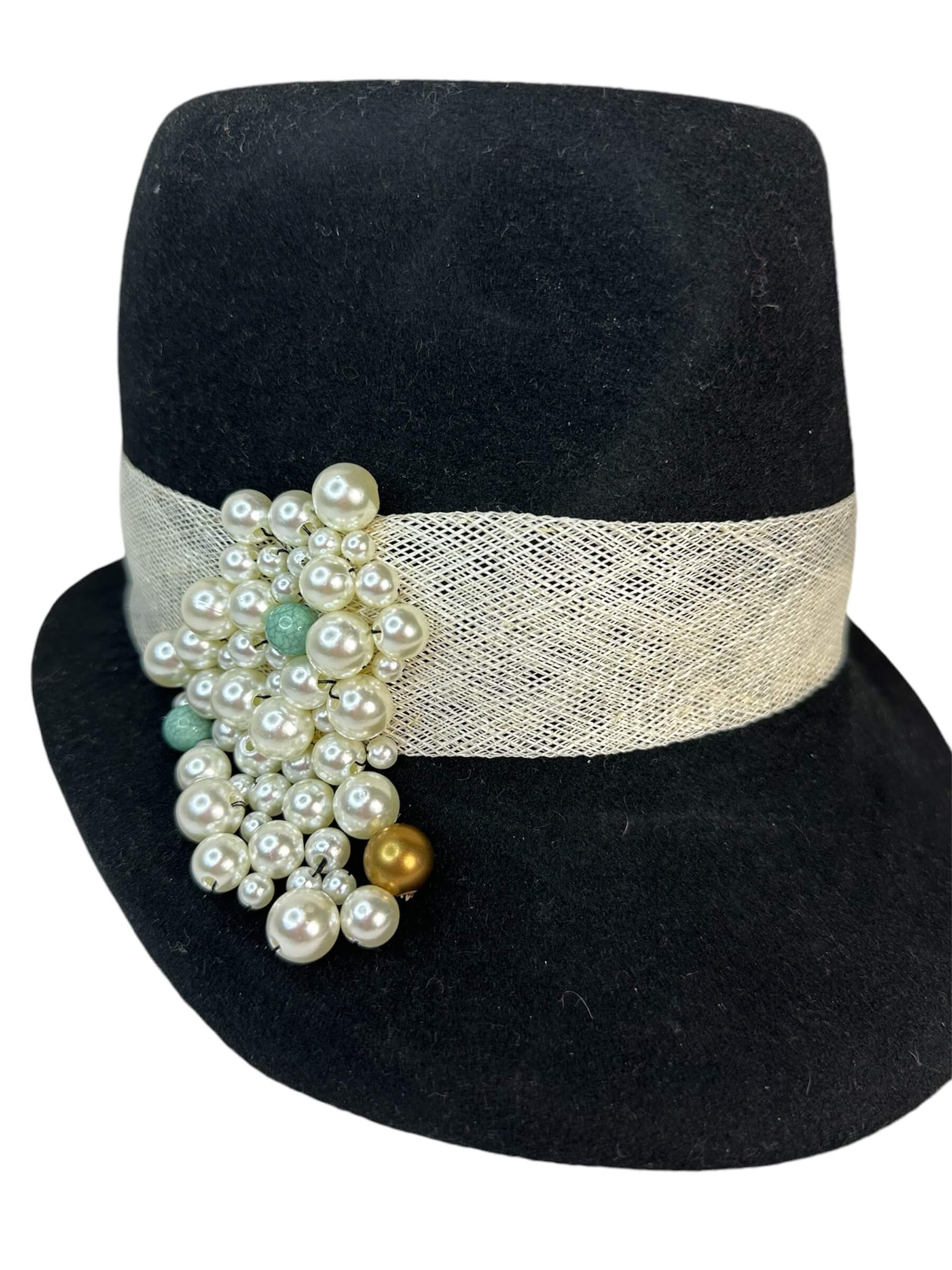 Rosa Isela Black Fashion Hat with Pearls - Image 3