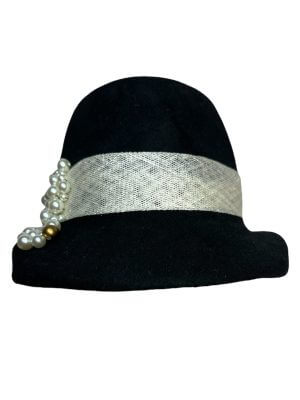 Rosa Isela Black Fashion Hat with Pearls