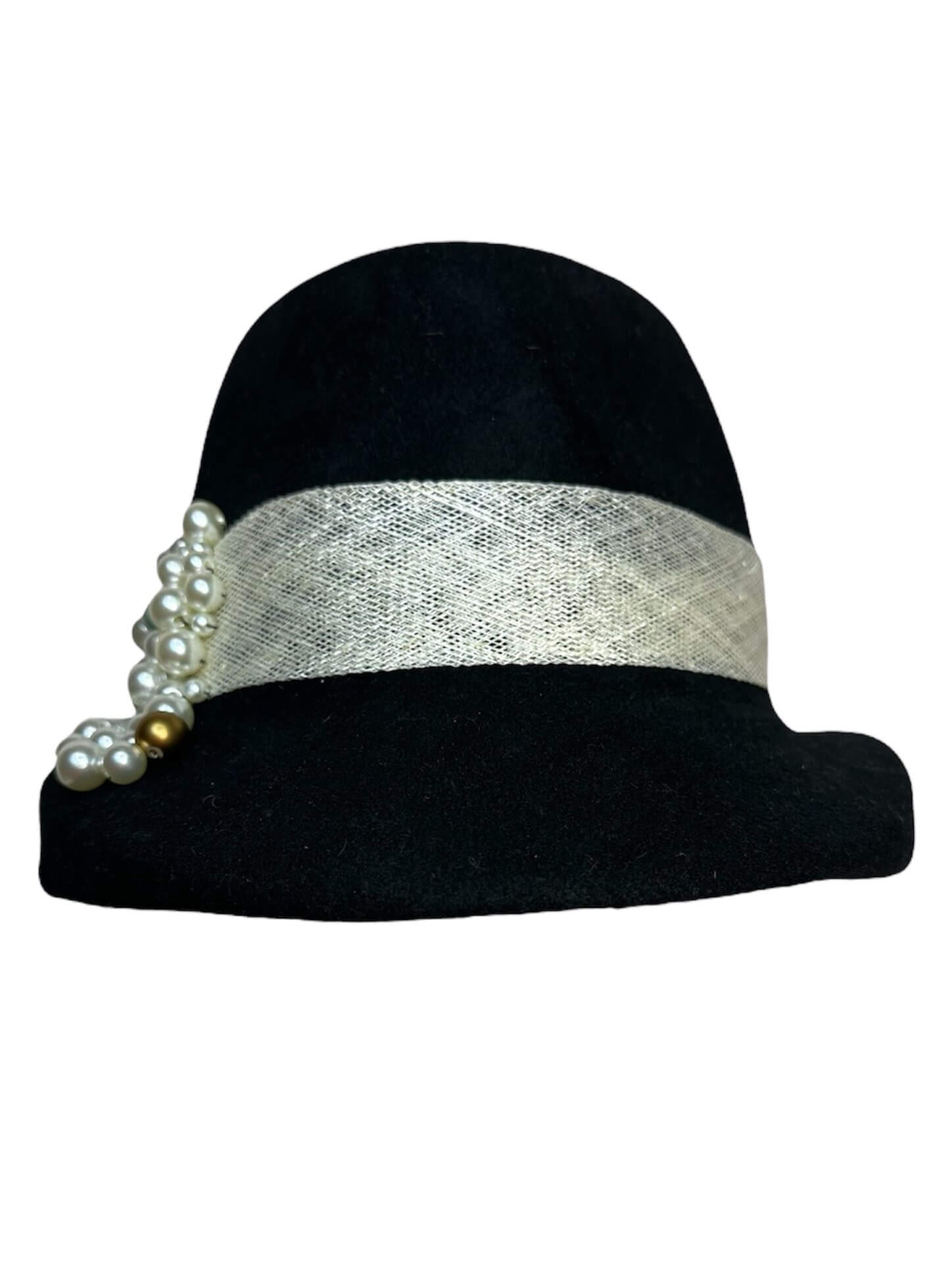 Rosa Isela Black Fashion Hat with Pearls