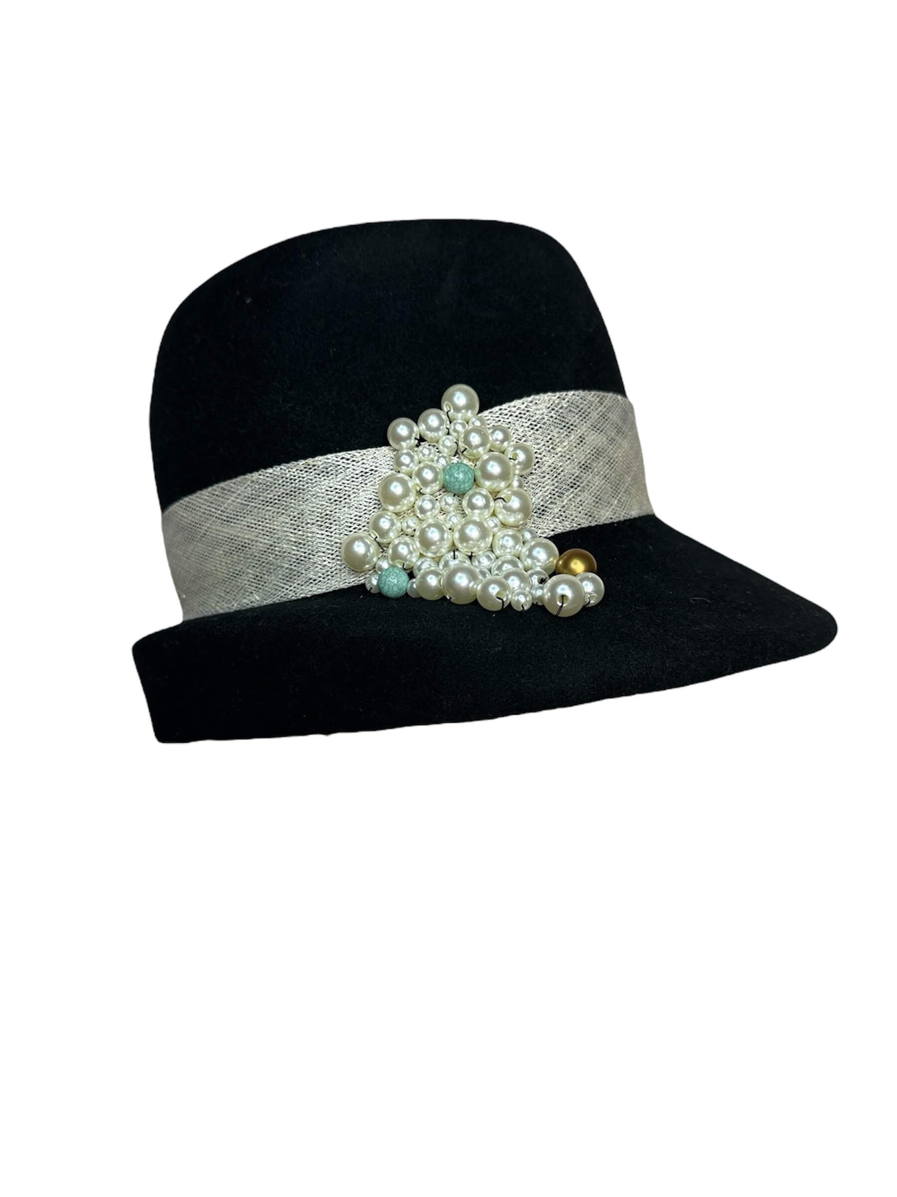 Rosa Isela Black Fashion Hat with Pearls - Image 2