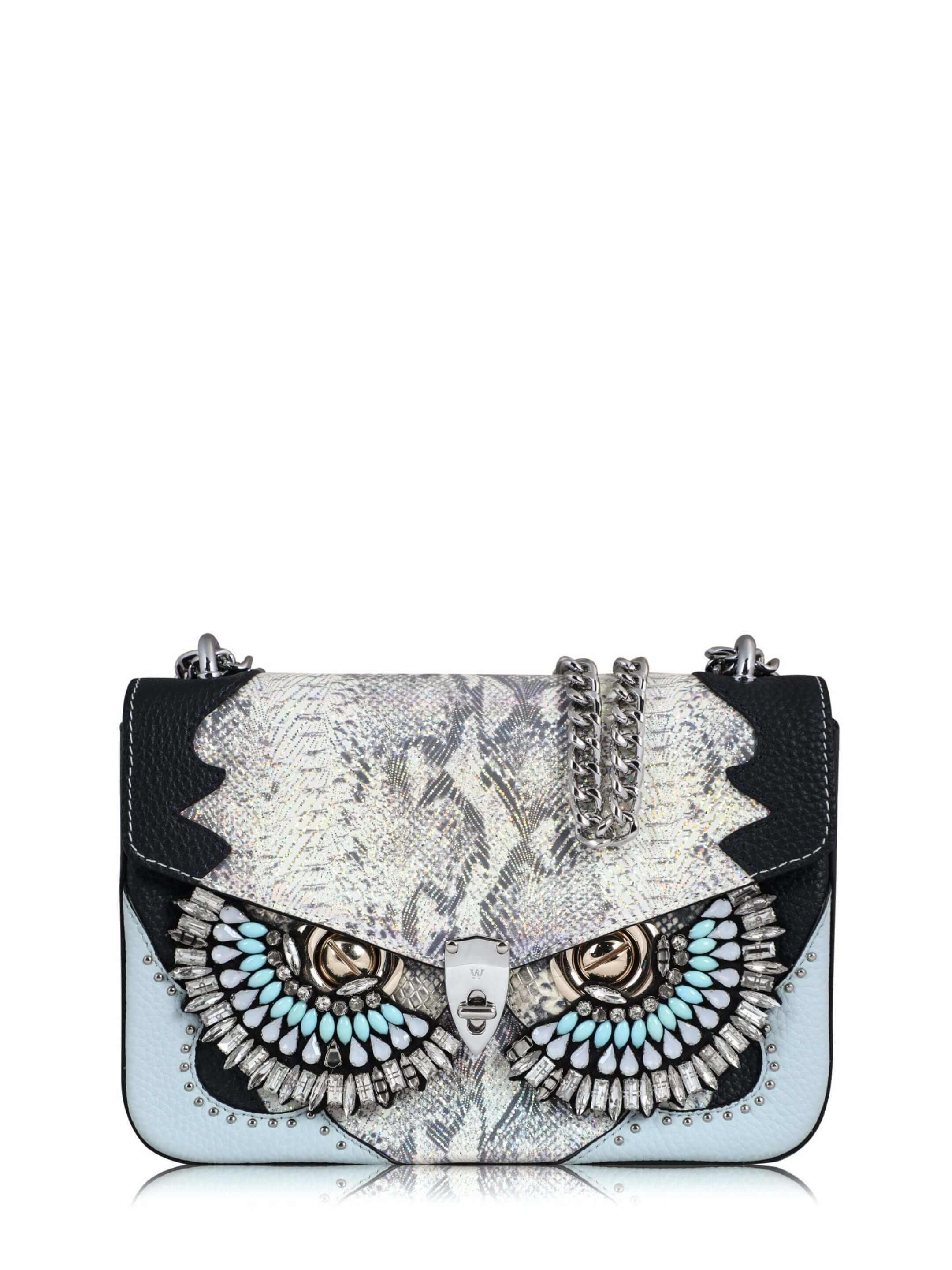WANACCESSORY Animal Print Silver Calf Leather Medium Crossbody