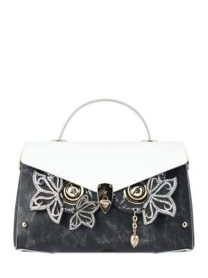 WANACCESSORY White Black Calf Leather Medium Handle
