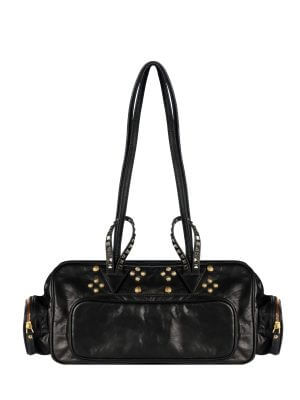 WANACCESSORY Black Brass Calf Leather Large Shoulder