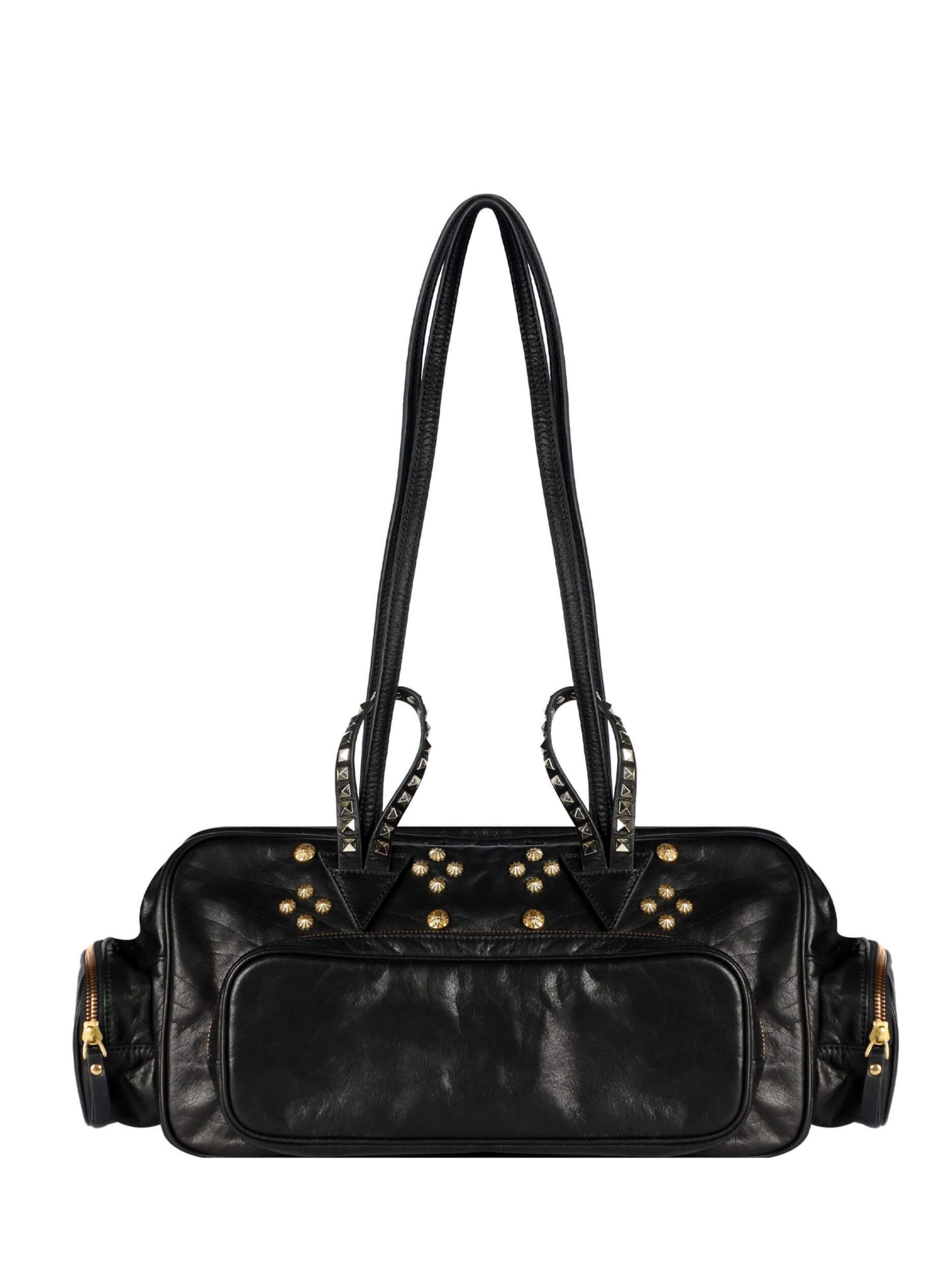 WANACCESSORY Black Brass Calf Leather Large Shoulder