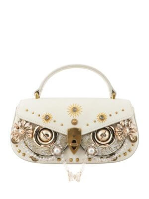 WANACCESSORY Ivory/Cream Gold Calf Leather Mini Evening