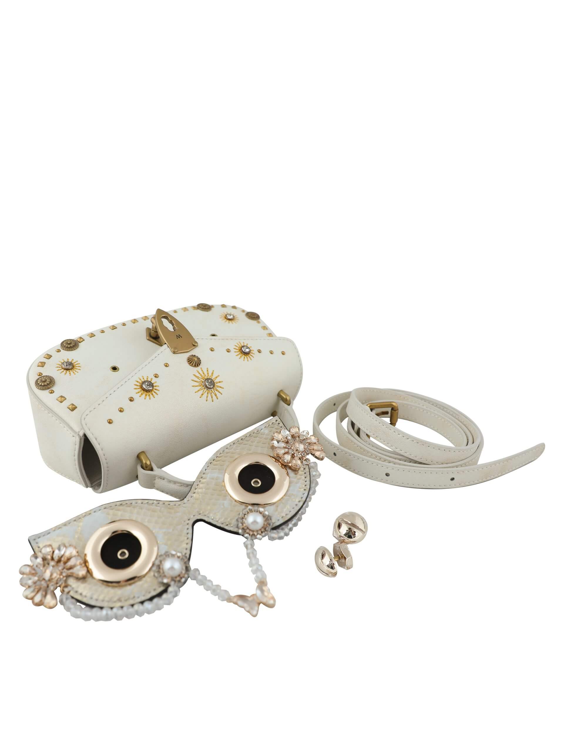 WANACCESSORY Ivory/Cream Gold Calf Leather Mini Evening - Image 5