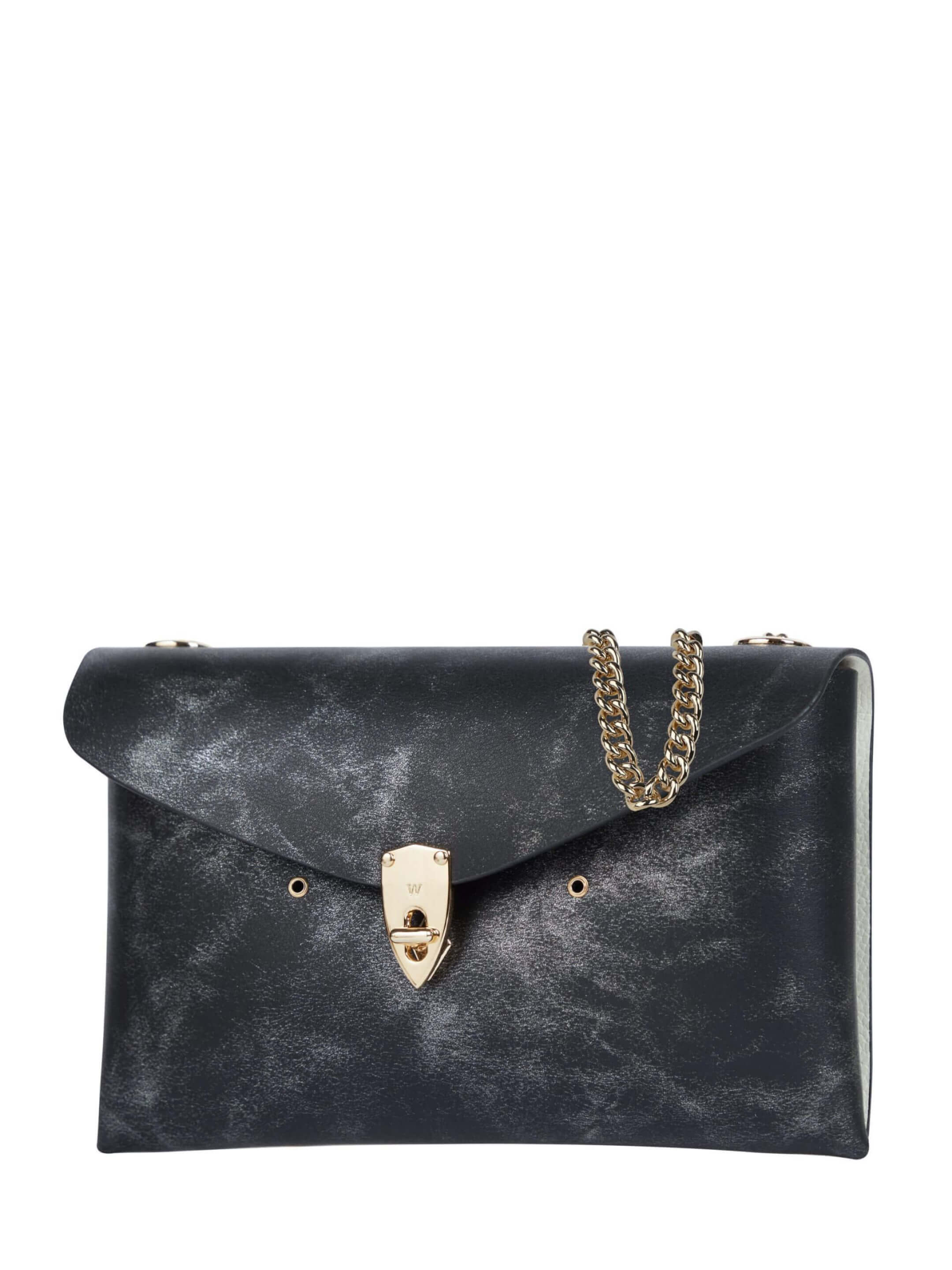 WANACCESSORY White Black Calf Leather Medium Crossbody