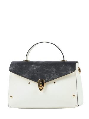 WANACCESSORY White Black Calf Leather Medium Handle