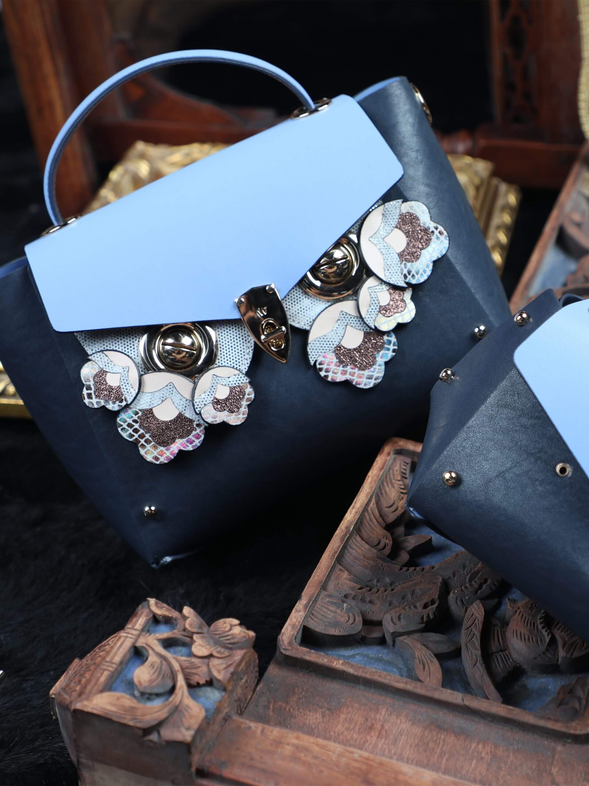 WANACCESSORY Blue Gold Calf Leather Medium Handle - Image 9