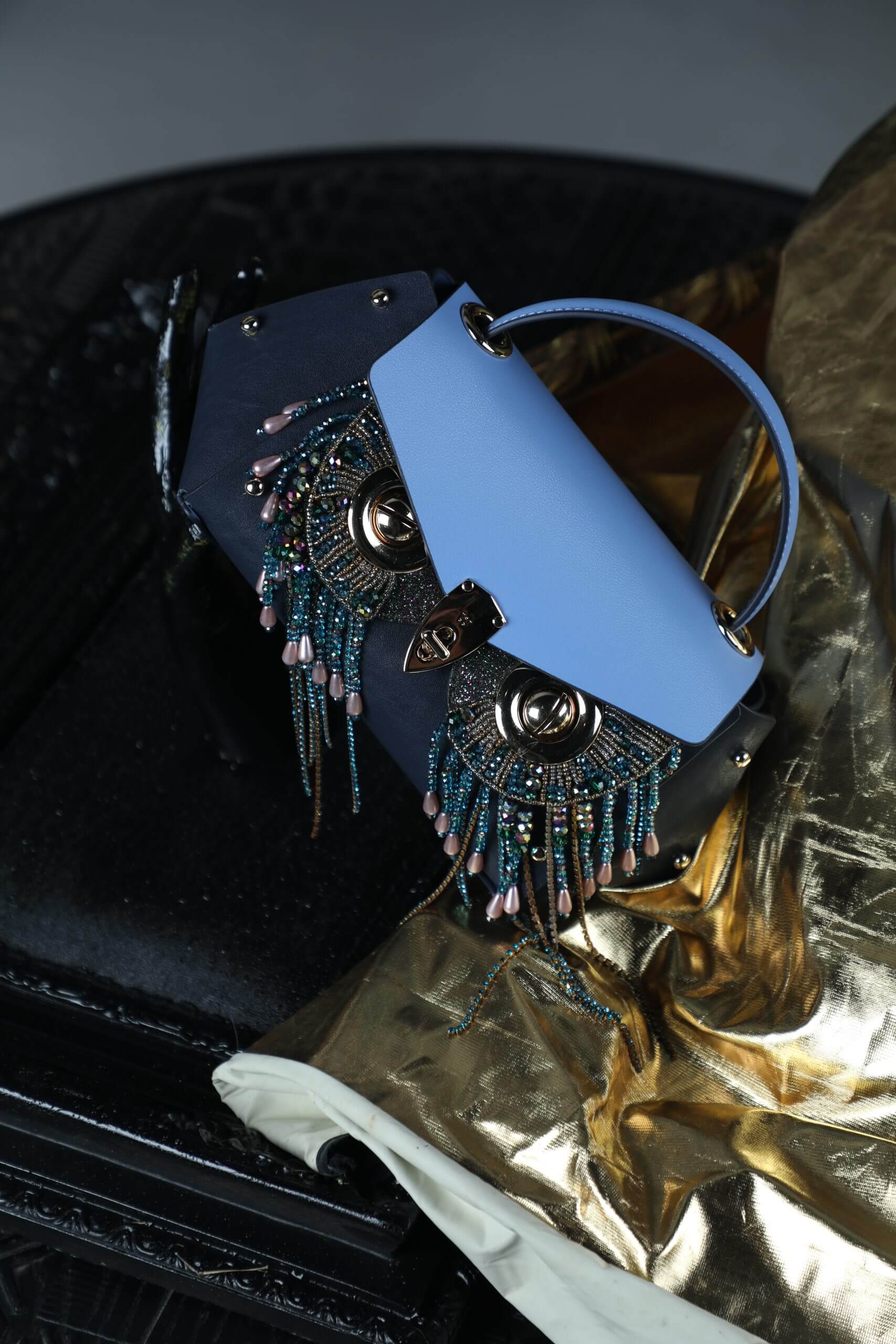 WANACCESSORY Blue Gold Calf Leather Medium Handle - Image 10