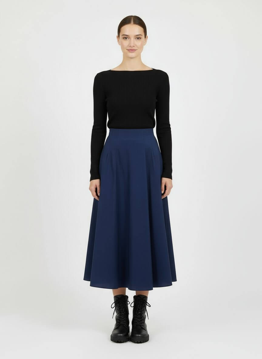 MONZLAPUR Taffetta Box Pleated Skirt - Blue - Image 3